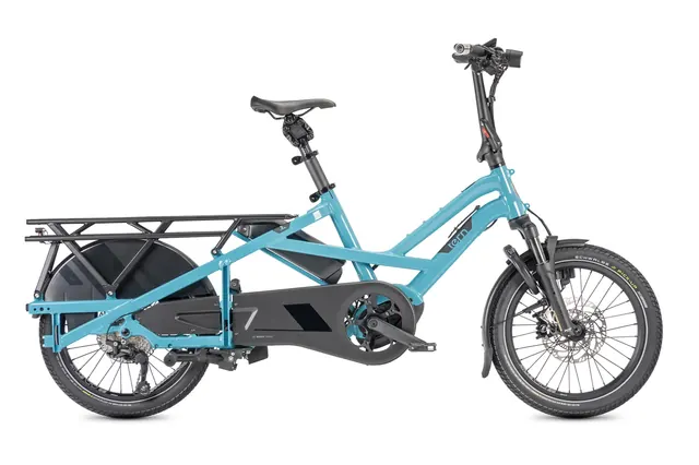 Tern GSD S10 in Beetle-Blau — kompaktes Longtail-Cargo-Bike